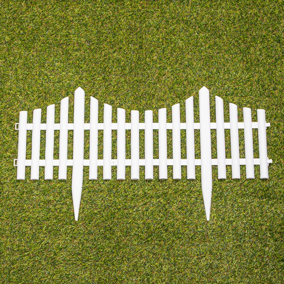 image 1 of 33cm 4 Piece Set White Wood Effect Picket Fence Garden Edging | White | White | 4