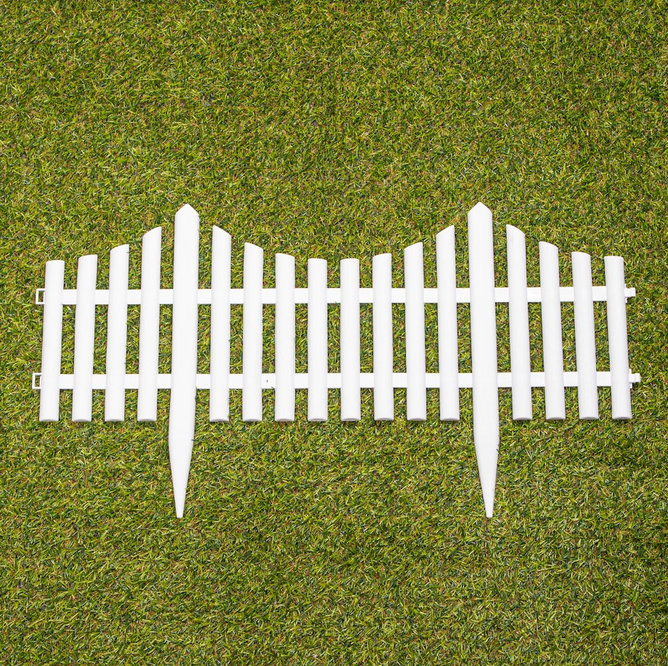 image 1 of 33cm 4 Piece Set White Wood Effect Picket Fence Garden Edging | White | White | 4