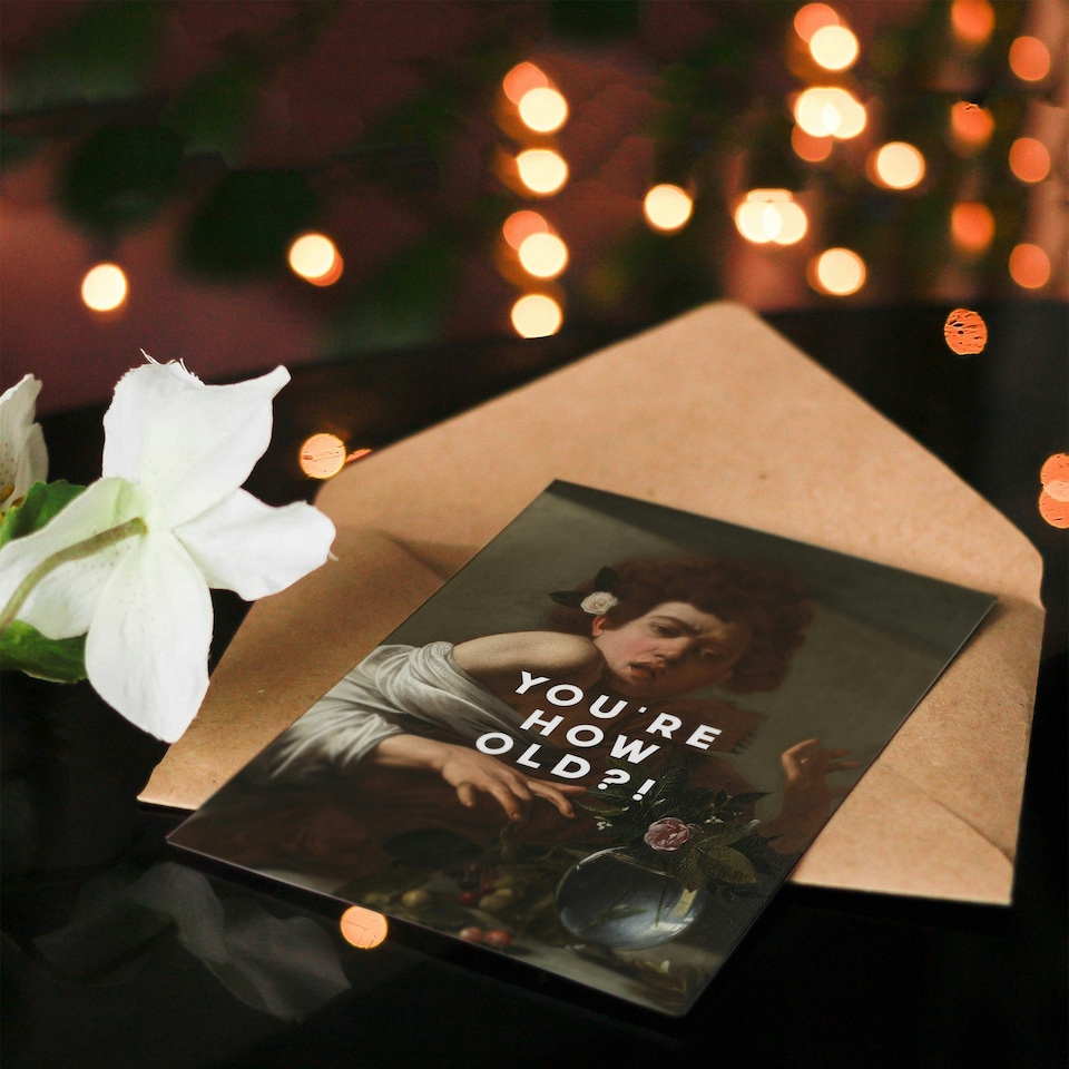 image 1 of Birthday Card You're How Old?! Shocked Caravaggio Painting Funny