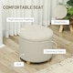 image 9 of HOMCOM 45cm Round Ottoman with Storage, Lid, Cashmere Footstool, Cream White | Cream