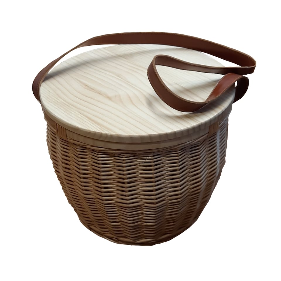 image 1 of Round Insulated Picnic Basket with Chopping Board Lid