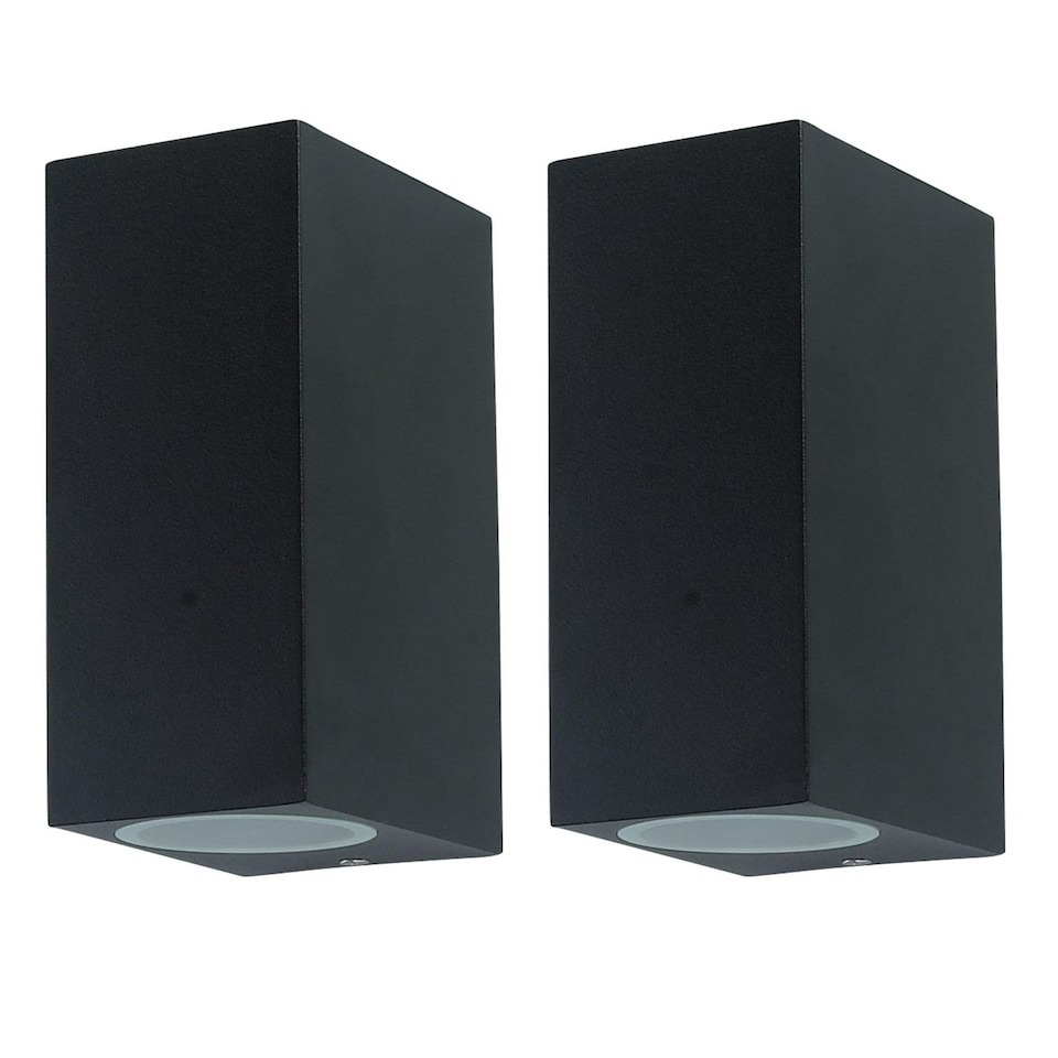 image 1 of Set of 2 Falmouth - Black Up Down Outdoor IP44 Wall Lights | Black | Clear | 2