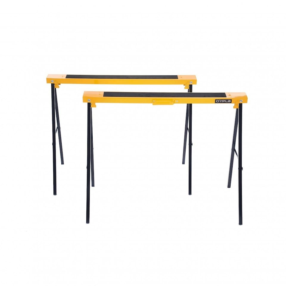 image 1 of Oypla 2x Saw DIY Garage Work Bench Carpentry Building Trestles Load 100KG Yellow