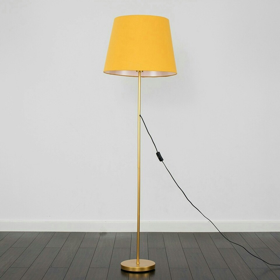 image 1 of ValueLights Charlie Gold Floor Lamp Mustard Taper Shade & Bulb Yellow