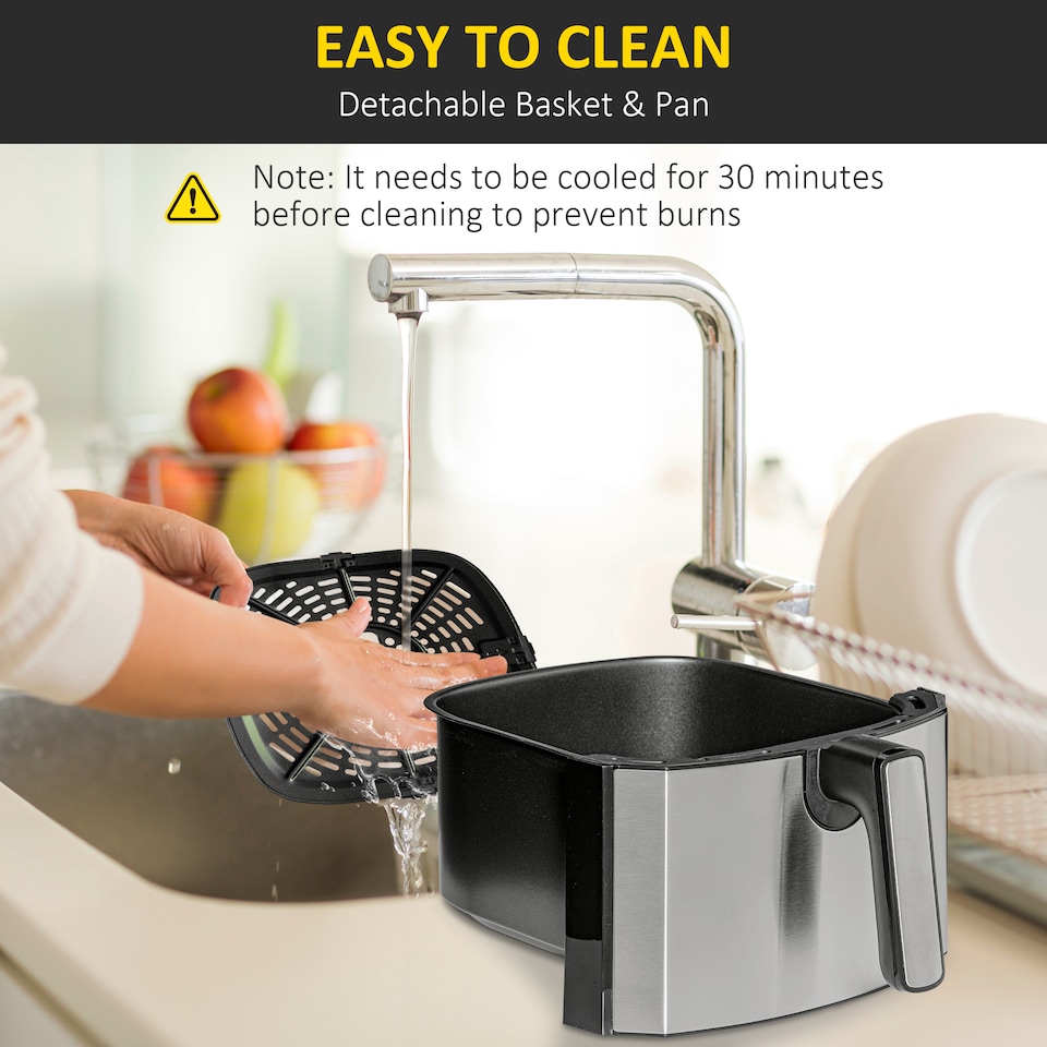 image 1 of HOMCOM 6.5L Air Fryer, 1700W Air Fryer Oven with Digital Display, Rapid Air Circulation, Adjustable Temperature, Timer and Nonstick Basket for Oil Less or Low Fat Cooking, Black and Grey