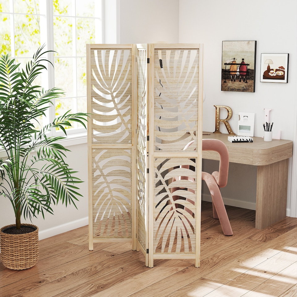 image 1 of HOMCOM 3 Panel Room Divider, Detachable Privacy Screens, Natural Wood | Brown | Natural wood finish