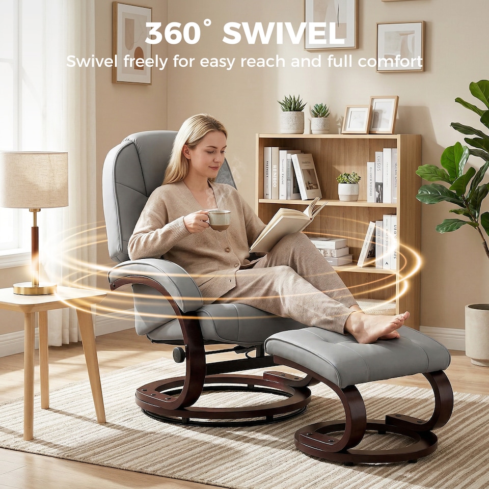 image 1 of HOMCOM Recliner Chair with Footstool, Swivel Recliner Armchair