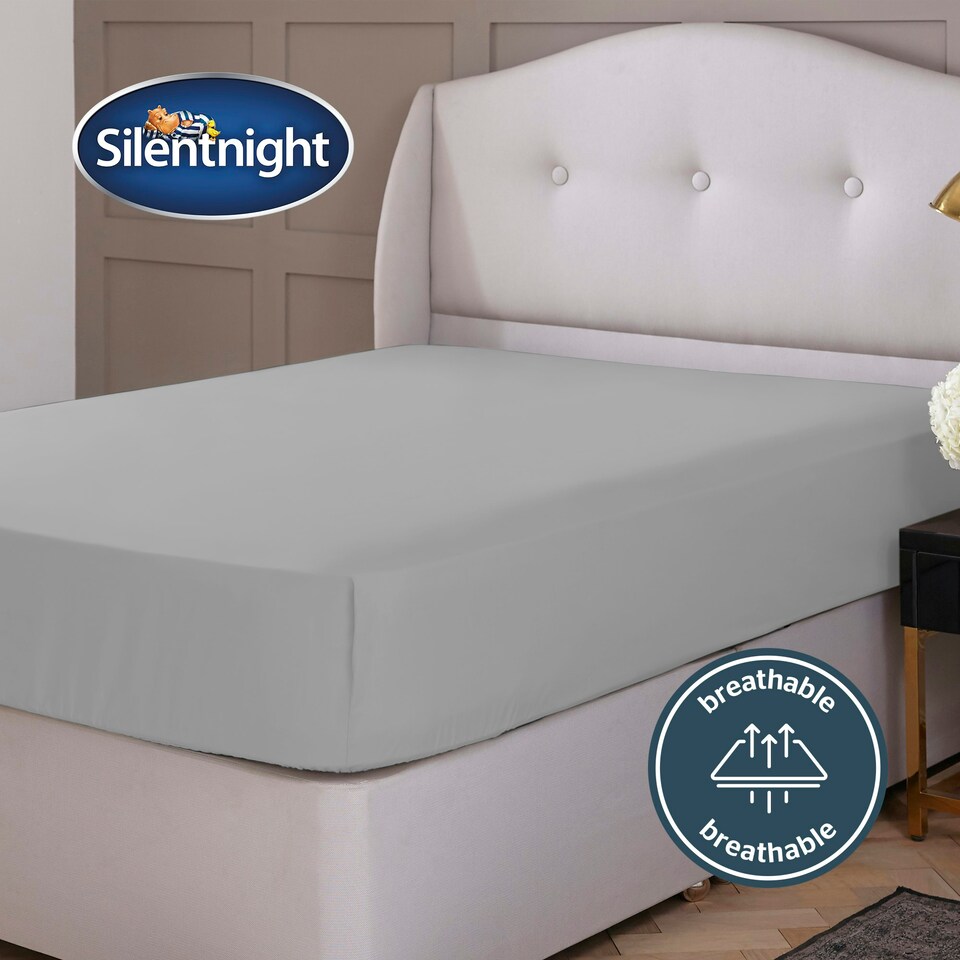image 1 of Silentnight Pure Cotton Fitted Sheet, Extra Deep, 40 cm, Silver Grey, Single