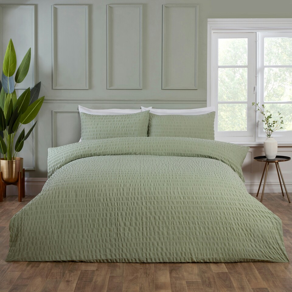image 1 of Seersucker Polycotton Duvet Cover Set with Pillowcase