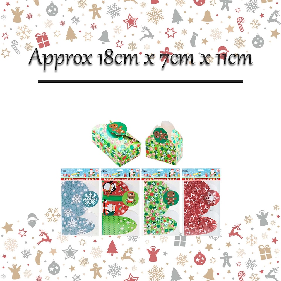 image 1 of PMS Christmas Gift Boxes 4 Pack, Varied Xmas Designs, 18x7x11cm