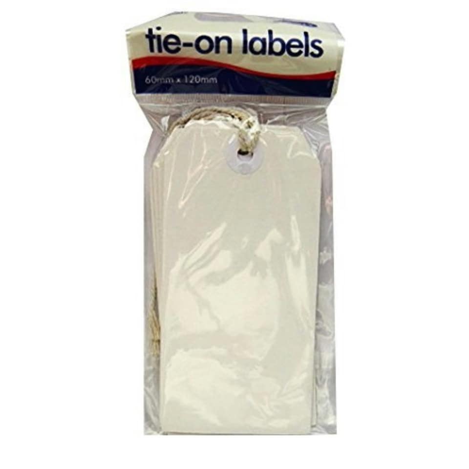 image 1 of Pack of 10 Large White Tie on Luggage label 60 x 120mm