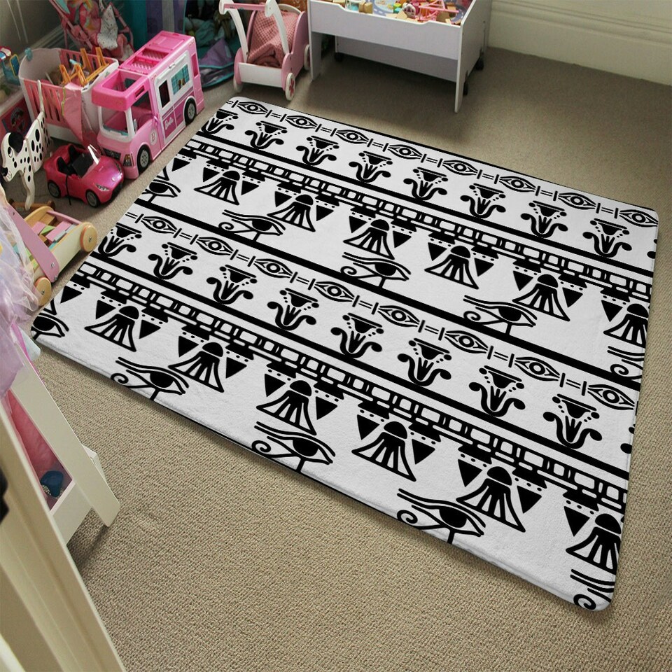 image 1 of Egyptian Eye Of Horus Heiroglyphs (Rug) Black | XL: 160x230cm
