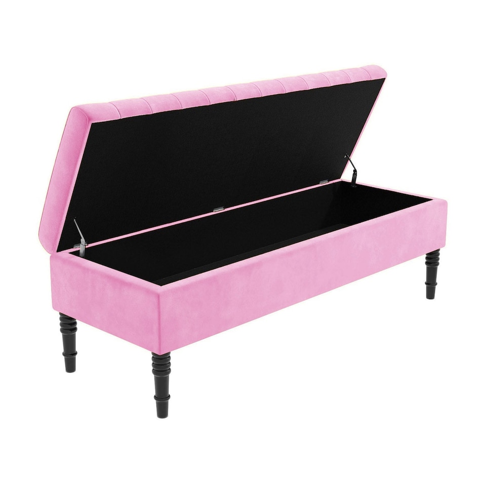image 1 of Safar 150cm Ottoman Storage Bench - Plush Velvet Shoe Bench - Pink Lined Upholstery Storage Footstool