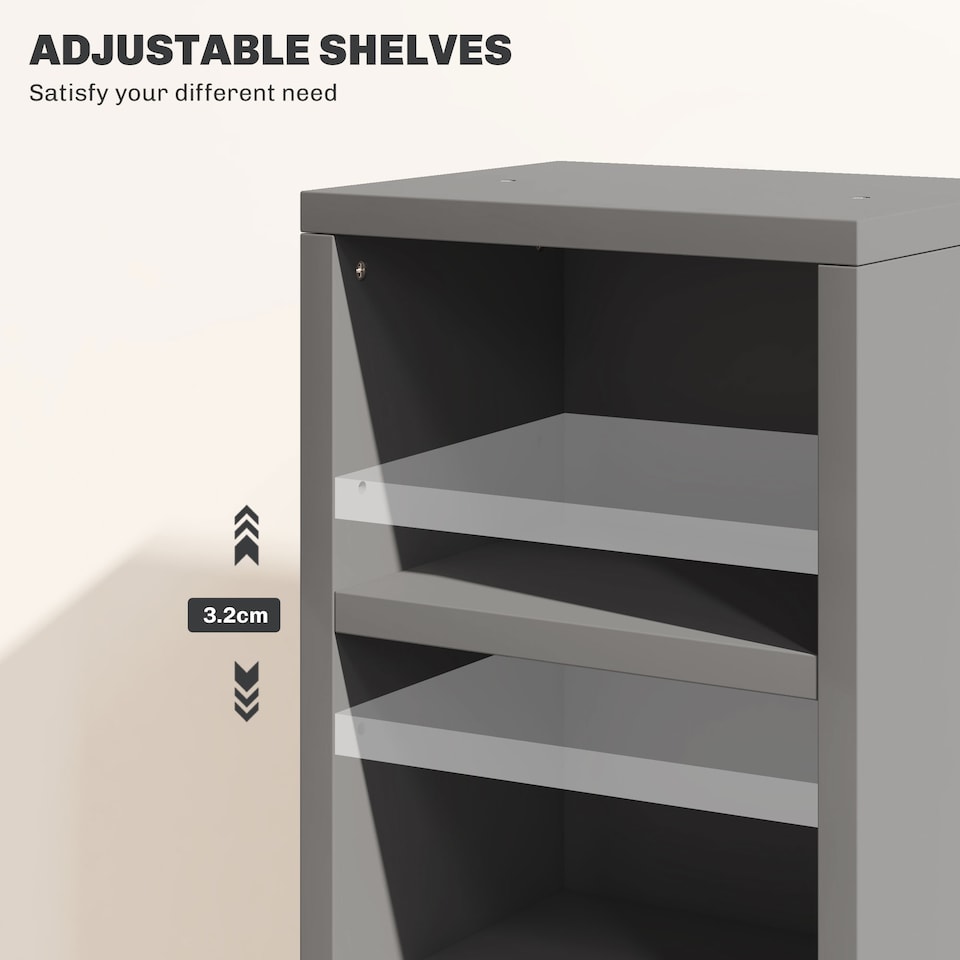 image 1 of HOMCOM Set of 2 CD Storage Units DVD Shelf with Adjustable Shelves | Grey | High Gloss Grey | 21W x 22.5D x 88.5H cm
