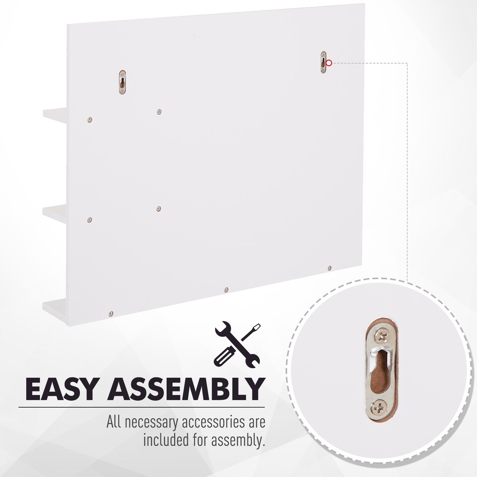 image 1 of kleankin Bathroom Mirror Wall Mount Vanity Mirror with 3 Storage Shelves, White