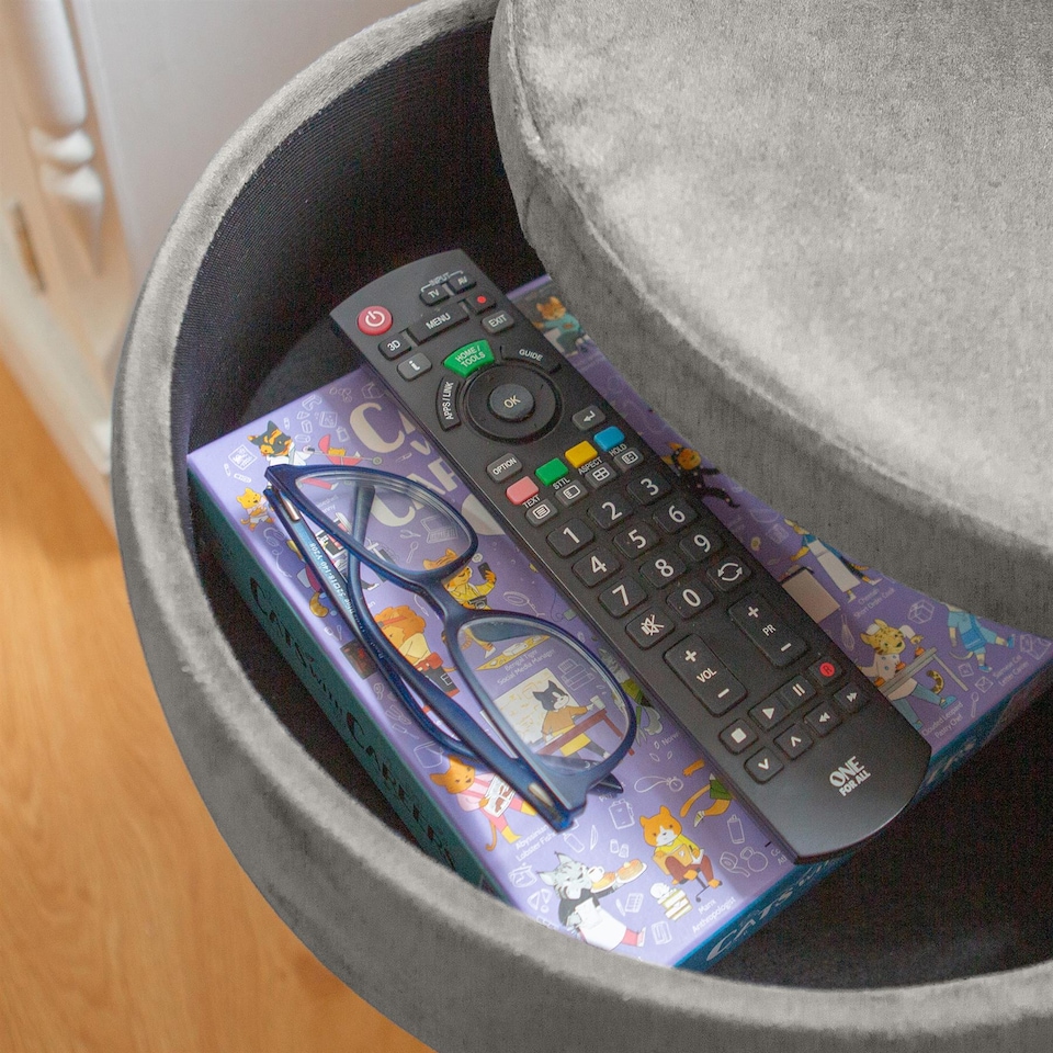 image 1 of Harbour Housewares Round Velvet Storage Footstool - H45 x D36cm - Grey/Silver | Grey | Grey/Silver