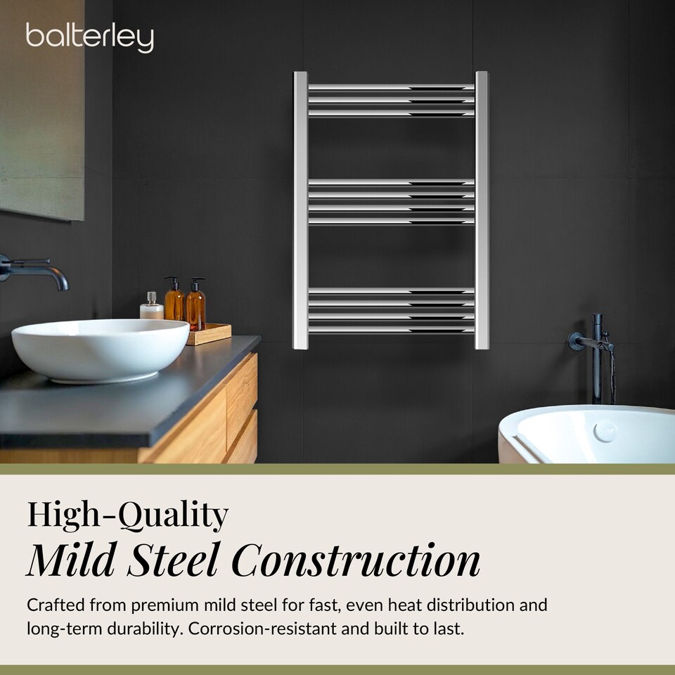 image 1 of Balterley Straight Heated Heated Towel Rail Radiator, 256W | Silver | Chrome