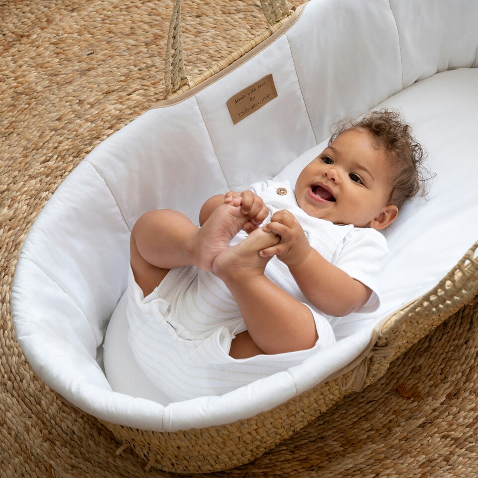 image 1 of Clair de Lune Organic Palm Moses Basket With Rocking Stand - White