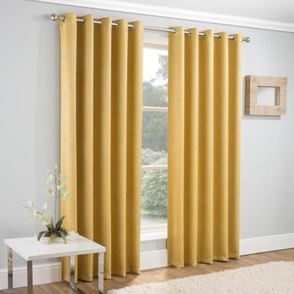 image 1 of Vogue Ochre Curtains 46 x 90 inch (117 x 229 cm) Room Darkening Eyelet Thermal Noise Reducing Curtains for Bedroom and Living Room