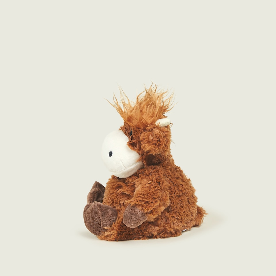 image 1 of Warmies Junior Highland Cow Microwavable, Weighted Teddy Bear for Anxiety and Relaxation Slightly Scented with French Lavender, Hot or Cold Plush Cuddly Toy, Junior Size