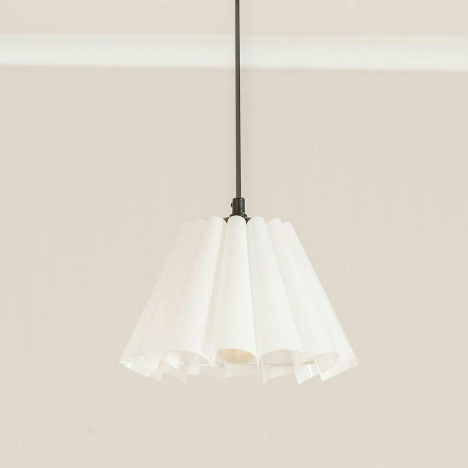 image 1 of ValueLights Lauren White Fabric Pleated Scallop Edge Tapered Ceiling Floor Table Lamp Shade