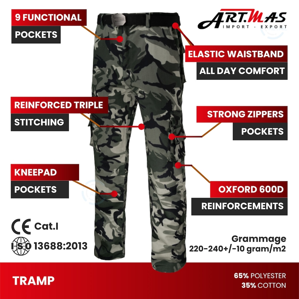 image 1 of Artmas Tramp Tactical Camouflage Combat Trousers  65/35 Polycotton  220-240gsm (40/42 Inch - 58 EU)
