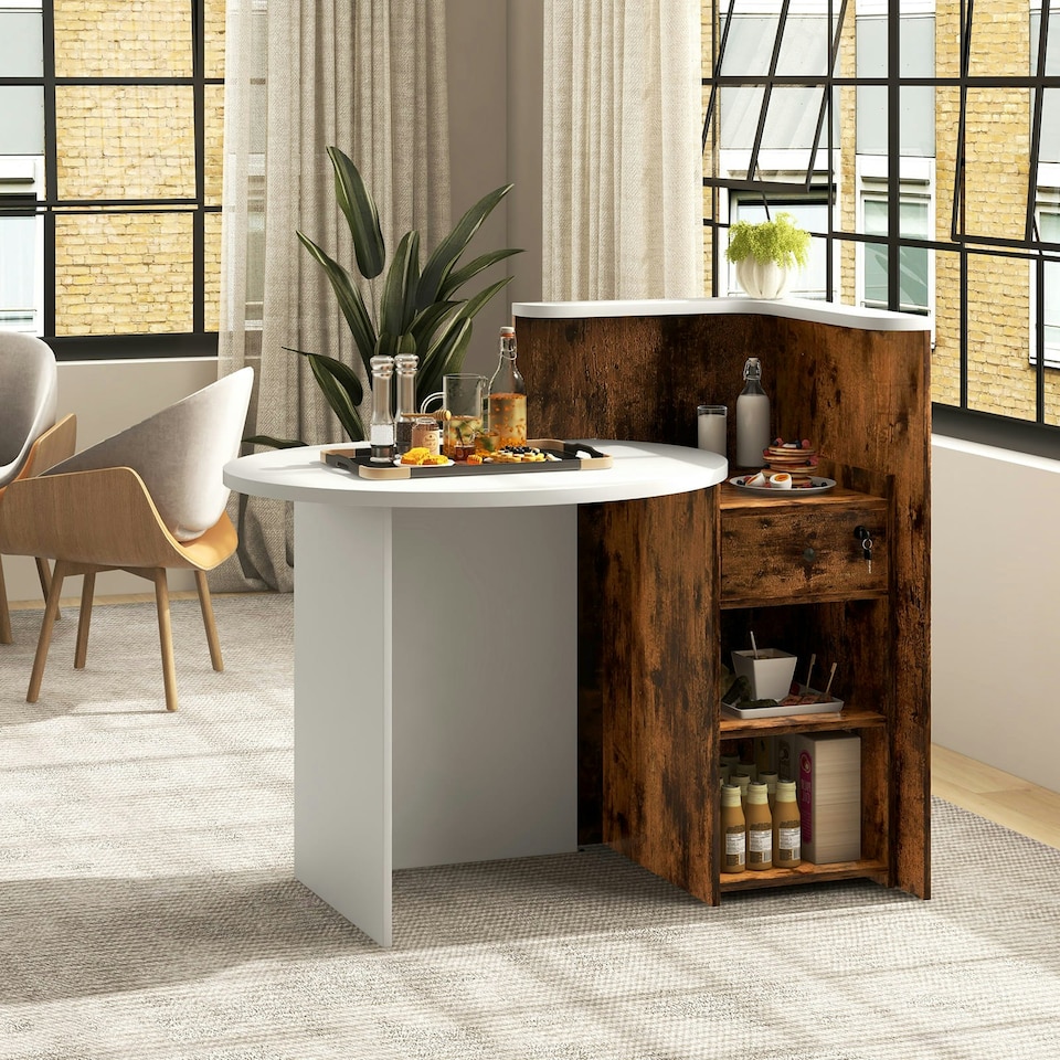 image 1 of COSTWAY Reception Desk with Lockable Drawer White White