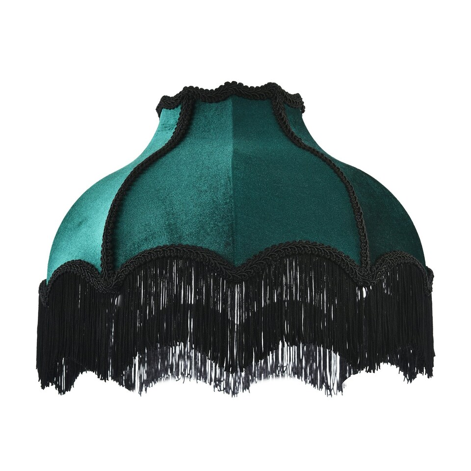 image 1 of Classic Victorian Lamp Shade in Emerald Green Velvet with Black Trims Green