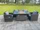 image 1 of Fimous Dark Mixed Grey Rattan Outdoor Garden Furniture Gas Fire Pit Table Gas Heater Sets Lounge Sofa Reclining Adjustable Chairs 5 Seater