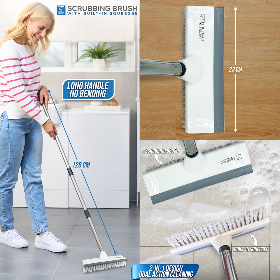 image 1 of Floor Squeegee Brush Long Handled for Indoor or Outdoor Tile and Wood Surfaces