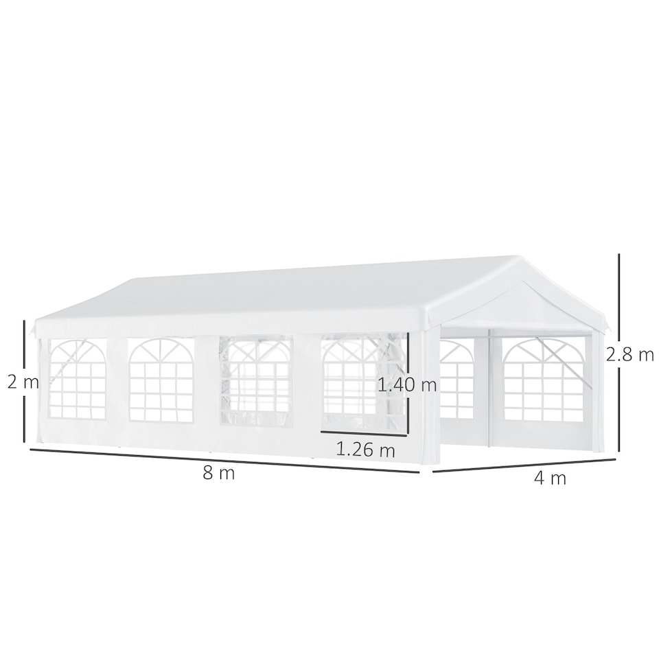 image 1 of Outsunny 8m Gazebo Garden Marquee Canopy Party Carport Shelter Garage Tent White