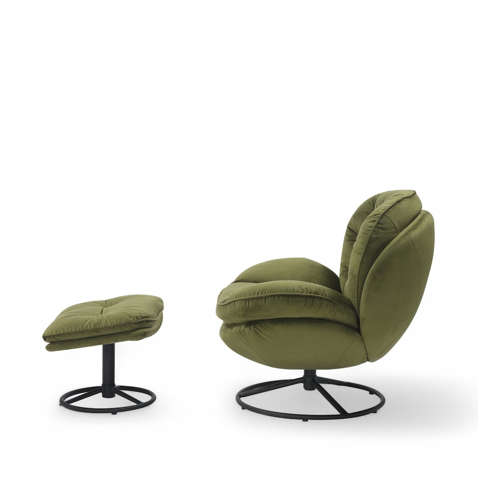 image 1 of Velvet Sage Green Azura Swivel Accent Chair with Footstool