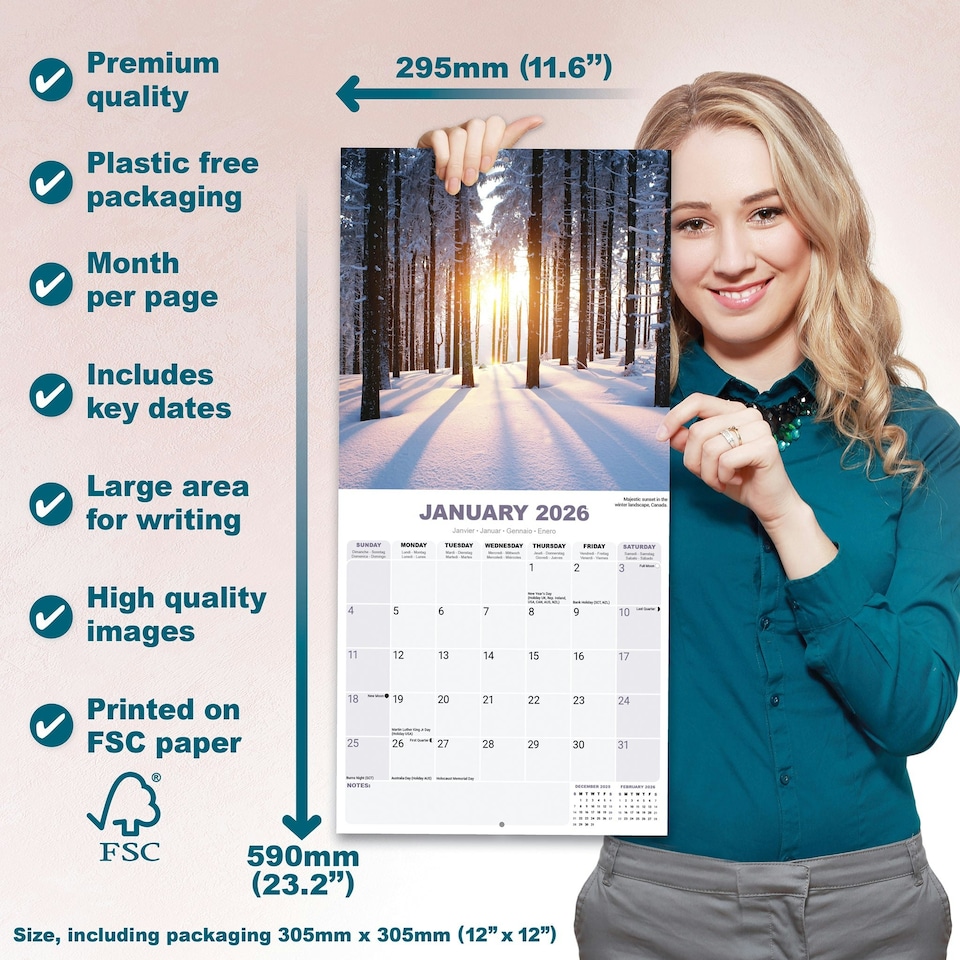 image 1 of Sunsets 2026 Calendar | Square Wall Calendar | Travel & Nature Gift | Plastic Free Packaging | by Avonside Publishing