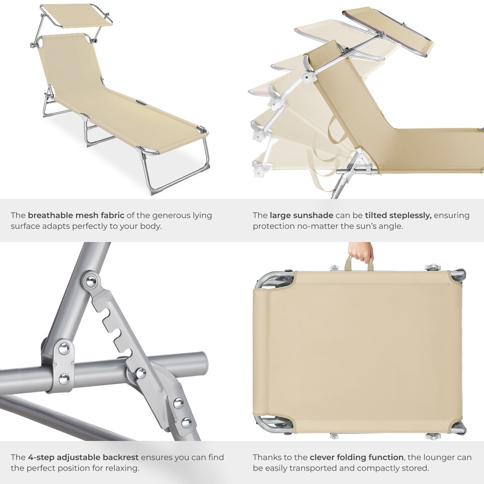 image 1 of Sun Lounger - foldable, adjustable sunshade and 4-step backrest | Cream | beige | 1