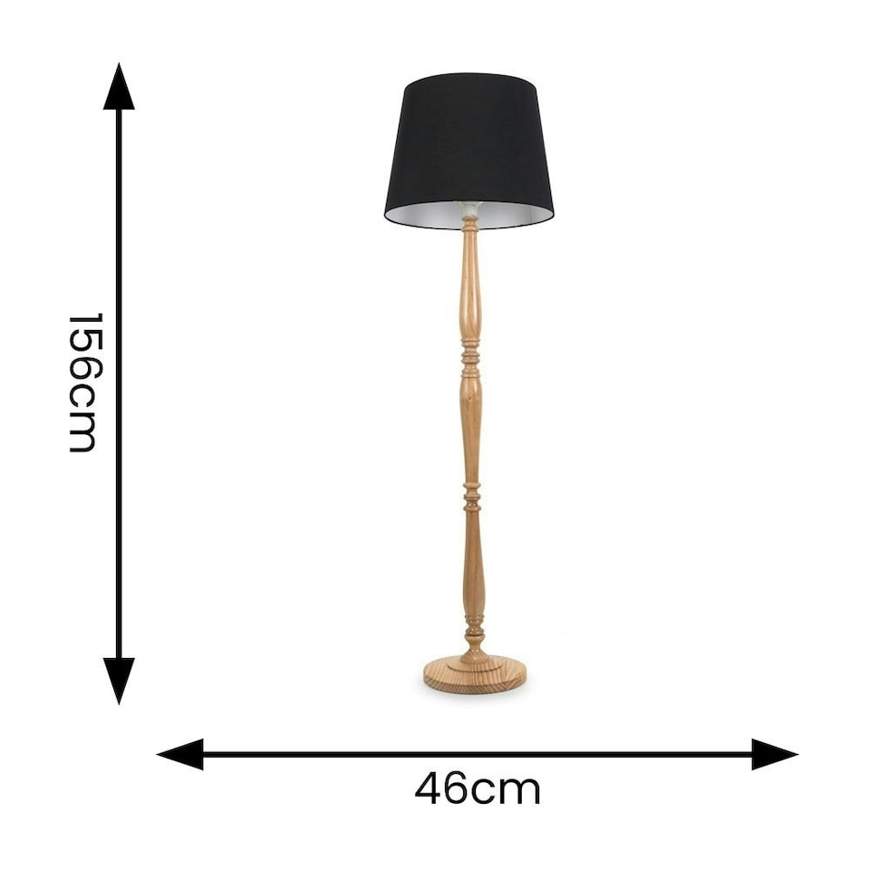 image 1 of ValueLights Victoria Light Wood Traditional Stem Floor Lamp with Black Fabric Tapered Shade and LED Bulb