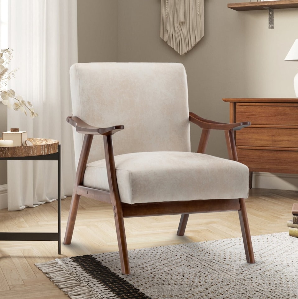 image 1 of Faux Leather Suede Cream Selma Accent Chair