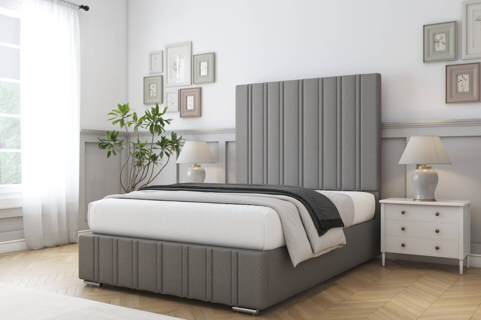 image 1 of Sloomy Langston Pewter Dumfries Bed Frame With Mattress With 50" Upholstered Headboard 5' King
