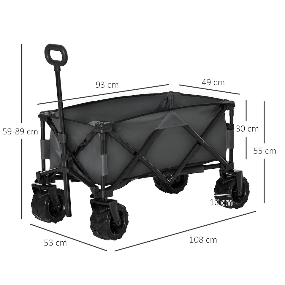 image 1 of Outsunny Outdoor Cart Folding Cargo Wagon Trailer Beach w/ Handle Dark Grey