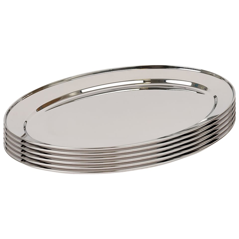 image 1 of Argon Tableware 6x Oval Serving Platters - 60 x 41cm - Stainless Steel Dinner Tray Oval Plate Small Appetizer Serving Dishes