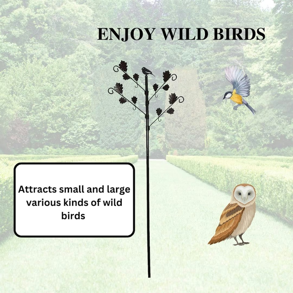 image 1 of Marco Paul Wild Bird Feeder Pole Station with Iron Leaves and 4 Adjustable Branches