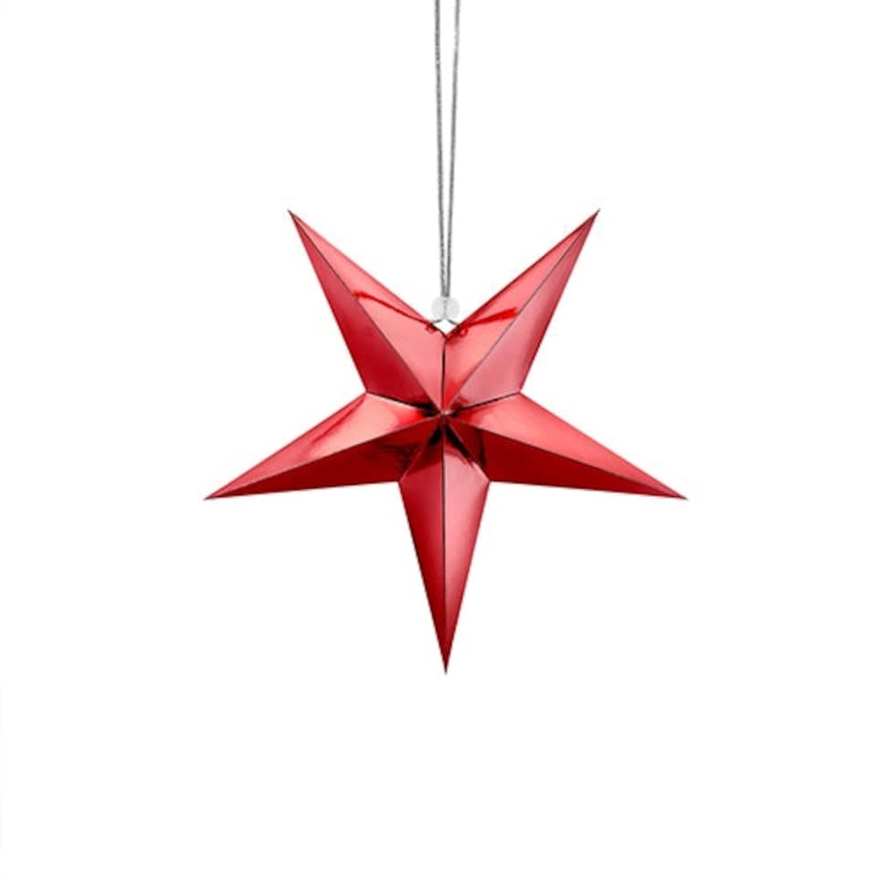 image 1 of Red Star Mirrored Paper Hanging Decoration 30cm