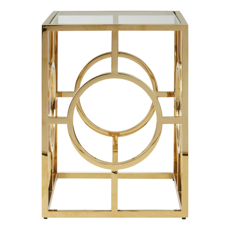 image 1 of Interiors by Premier Luxe Gold Polished Side Table, Square Bedside Table With Tempered Glass Top, Small Metal Table For Decor | Gold