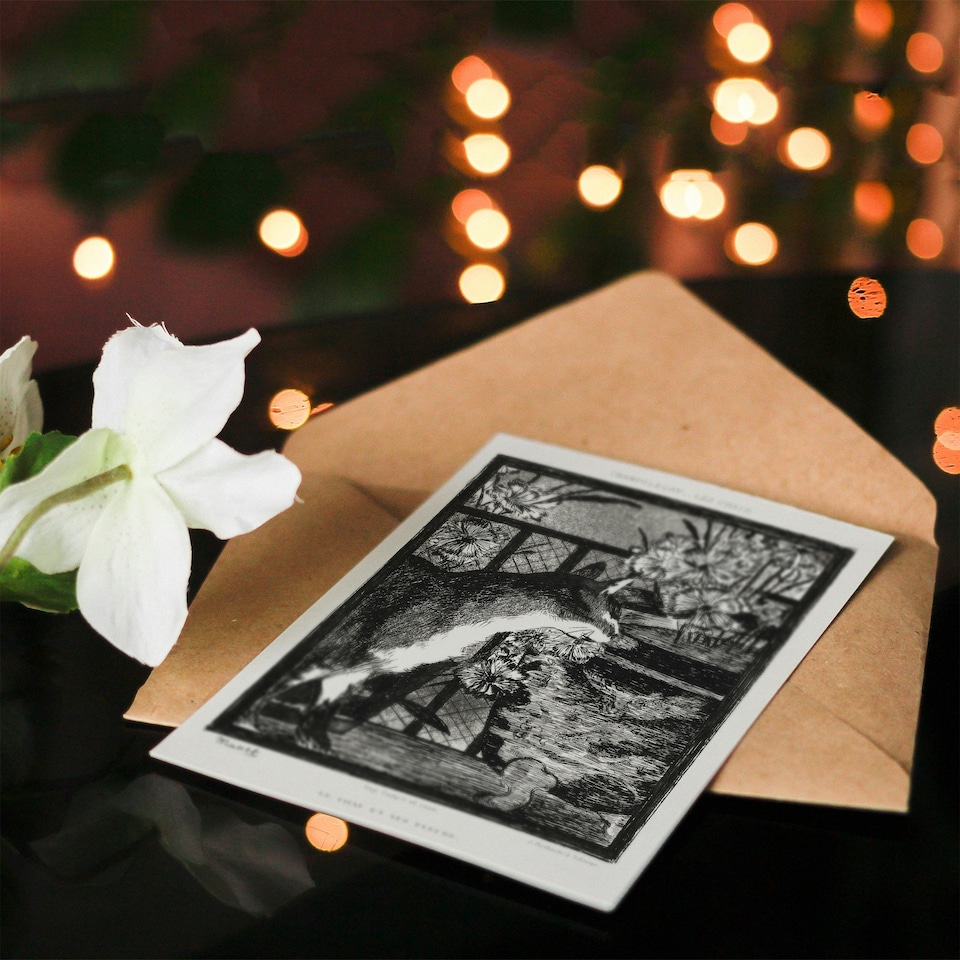 image 1 of Edouard Manet Art Card Black White Cat and Flowers