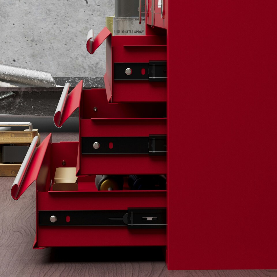 image 1 of DURHAND Lockable 3 Drawer Tool Chest with Ball Bearing Slide Drawers Red | Red | 51L x 22W x 32H cm | 1