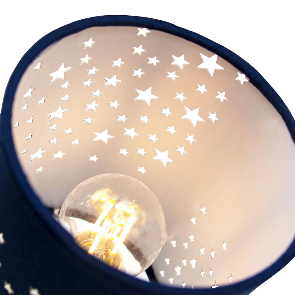 image 1 of Beautiful Stars Decorated Children/Kids Midnight Blue Cotton Bedside Table Lamp | Blue | Blue | 1