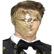 Deluxe Metal Filigree Phantom Mask, Gold - MALE - ADULT - N/A