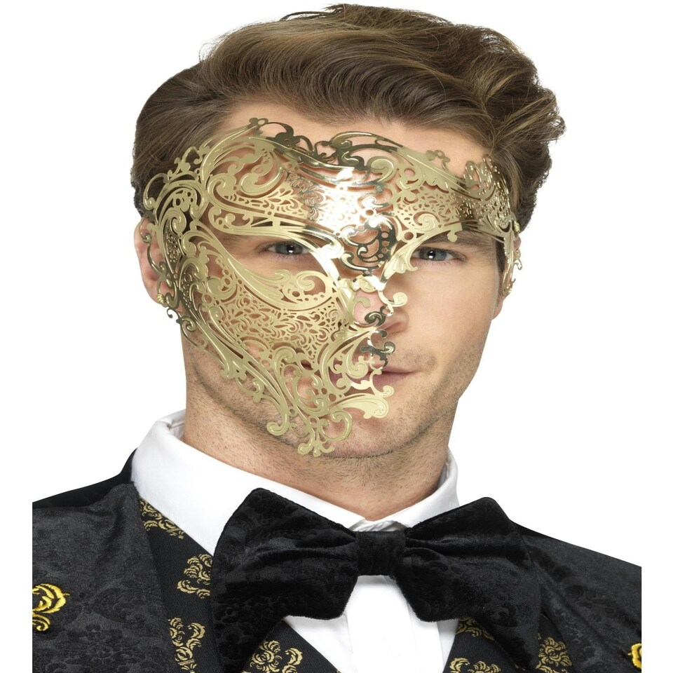 Deluxe Metal Filigree Phantom Mask, Gold - MALE - ADULT - N/A