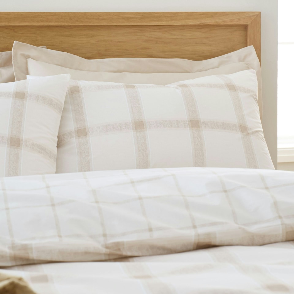 image 1 of Bianca Oxton Check 200 Thread Count Cotton Reversible Duvet Cover Set Natural | Cream | Natural | Double