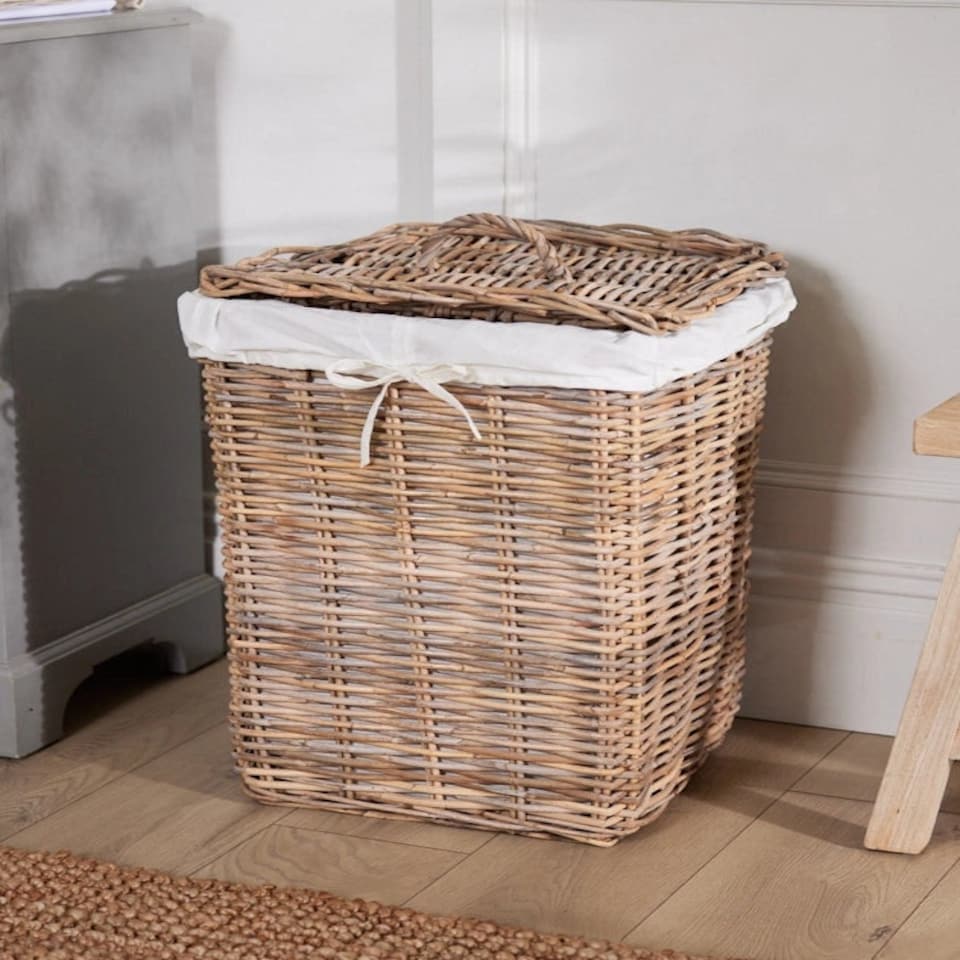 image 1 of Large Square Rattan Laundry Basket Brown