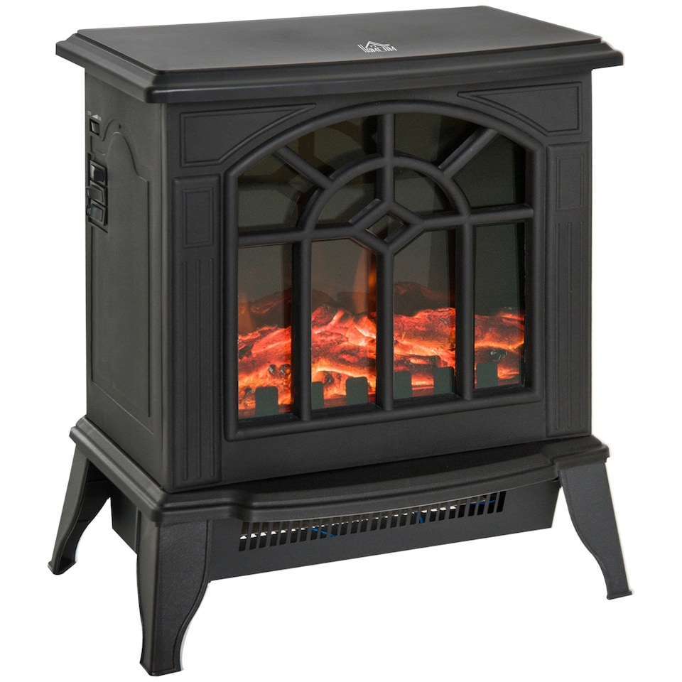 image 1 of HOMCOM Freestanding Electric Fireplace Heater w/ LED Flame 1000W/2000W Black